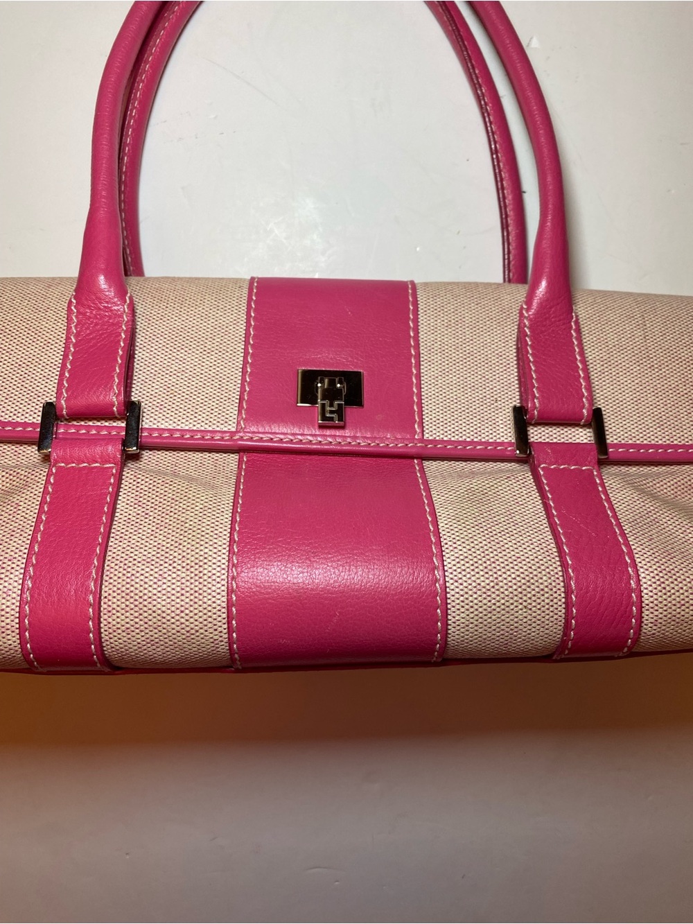Lambertson Truex Pink and Beige Structured Top-Handle handbag